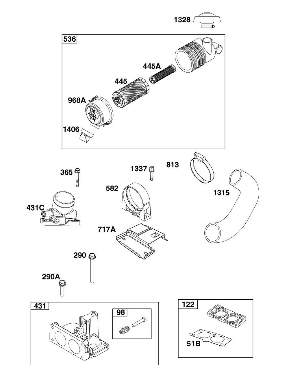 Air Cleaner Group Diagram and Parts List for 613477-0242-J1 400000 - 699999 Briggs and Stratton Engine